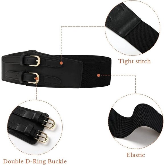 Women’s Elastic Leather Belt Wide Waist Dress Jean Fashion Accessory - Picture 3 of 6